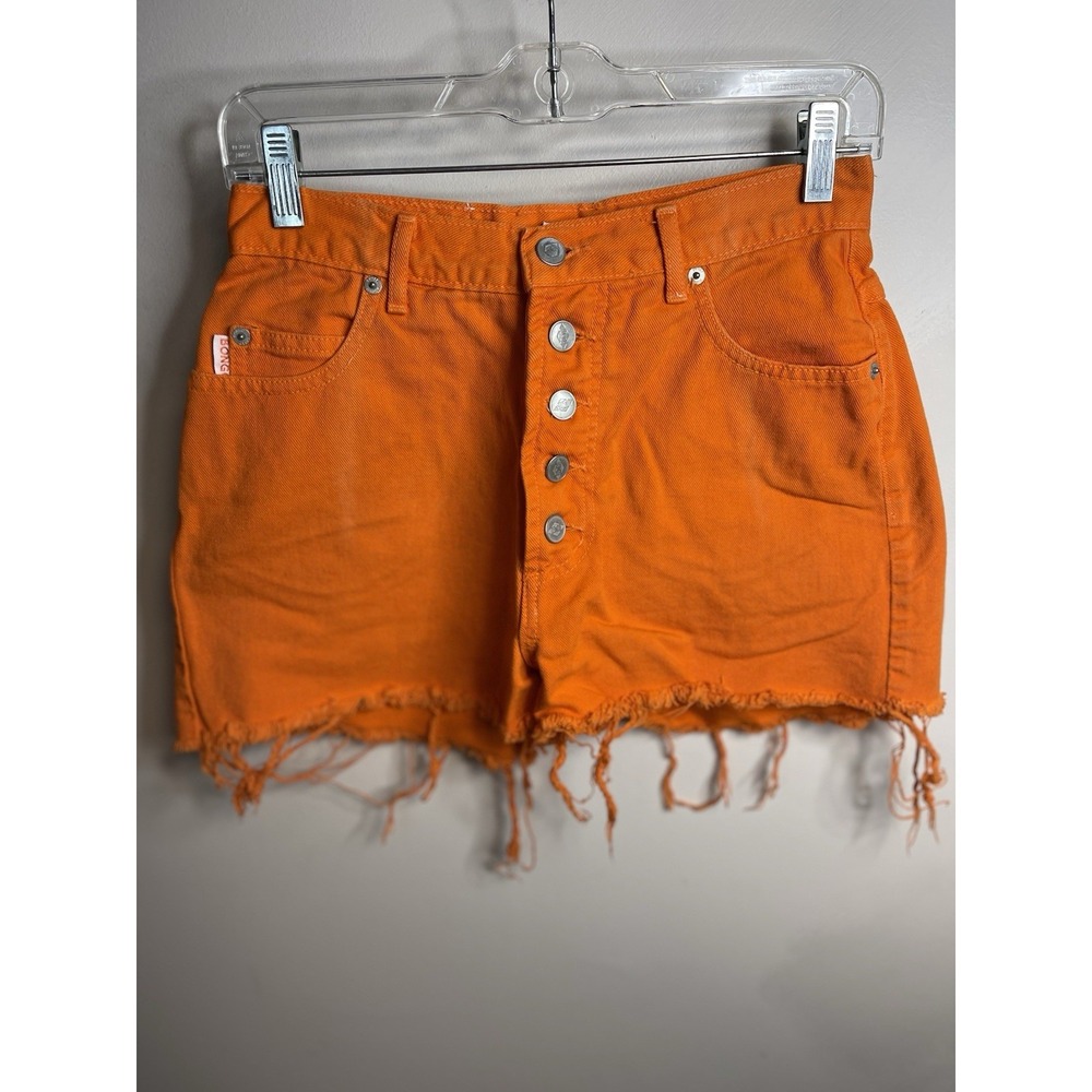 VNTG Y2K Womens BongoOrange Jean Denim Shorts Button Fly Size 7 2051-11